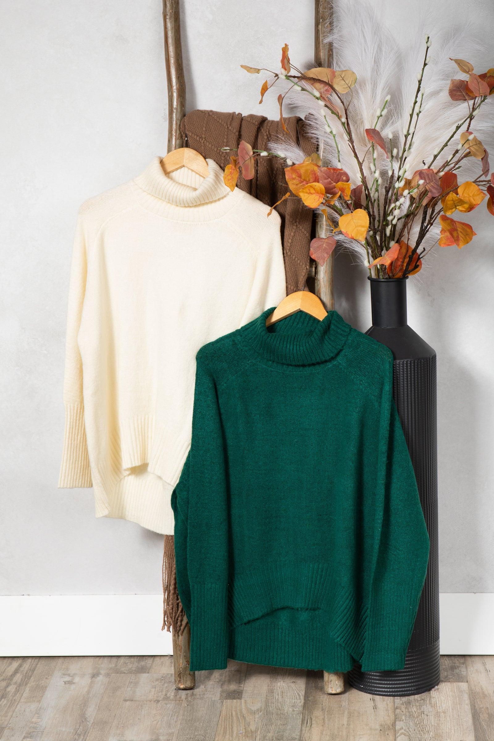 Turtleneck Long Sleeve High-Low Sweater Product Image