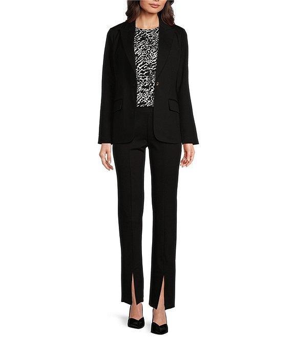 MICHAEL Michael Kors Ponte Knit Notch Lapel Long Sleeve Flap Pocket Button Front Coordinating Blazer Product Image