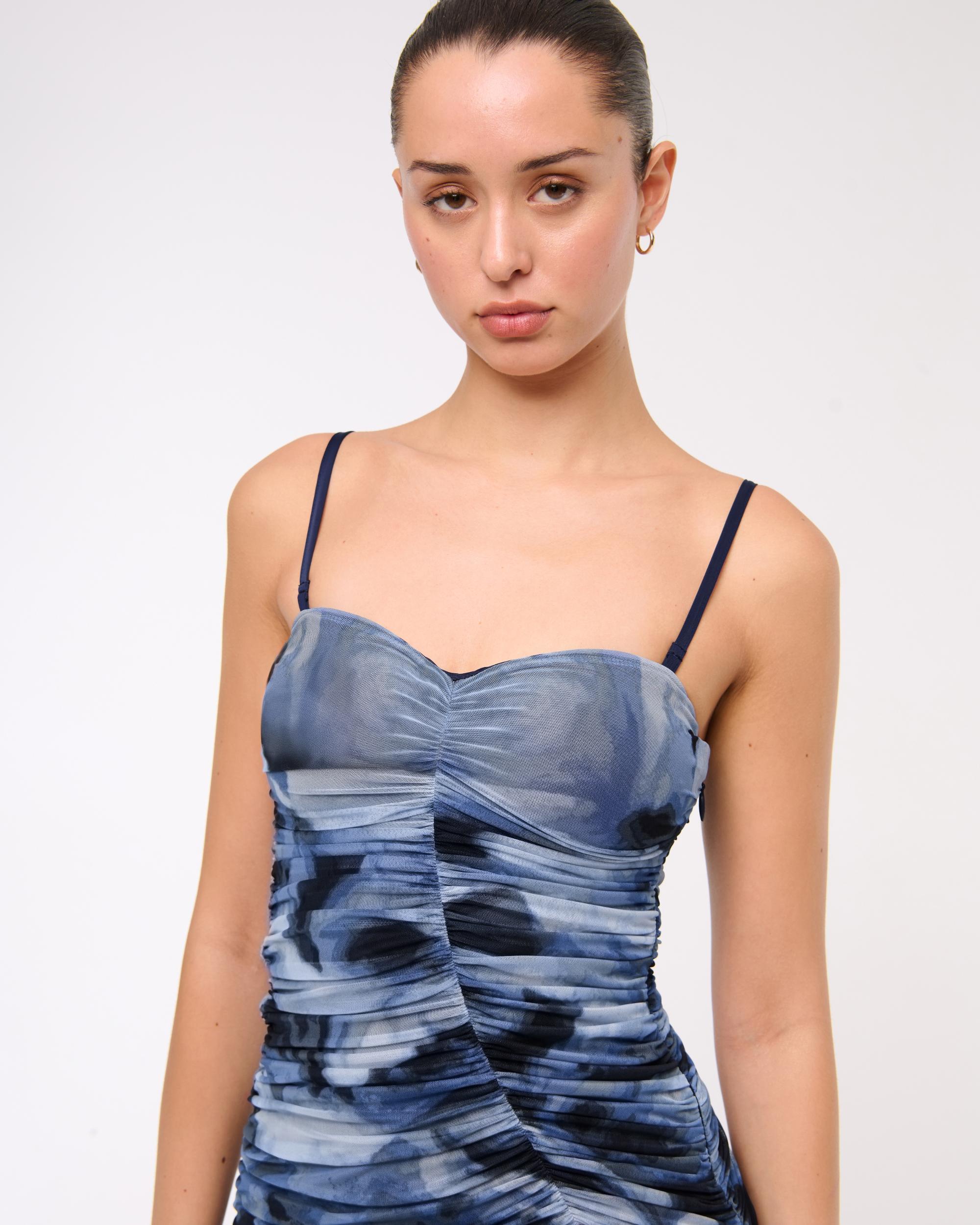 Mesh Strapless Ruched Maxi Dress Product Image