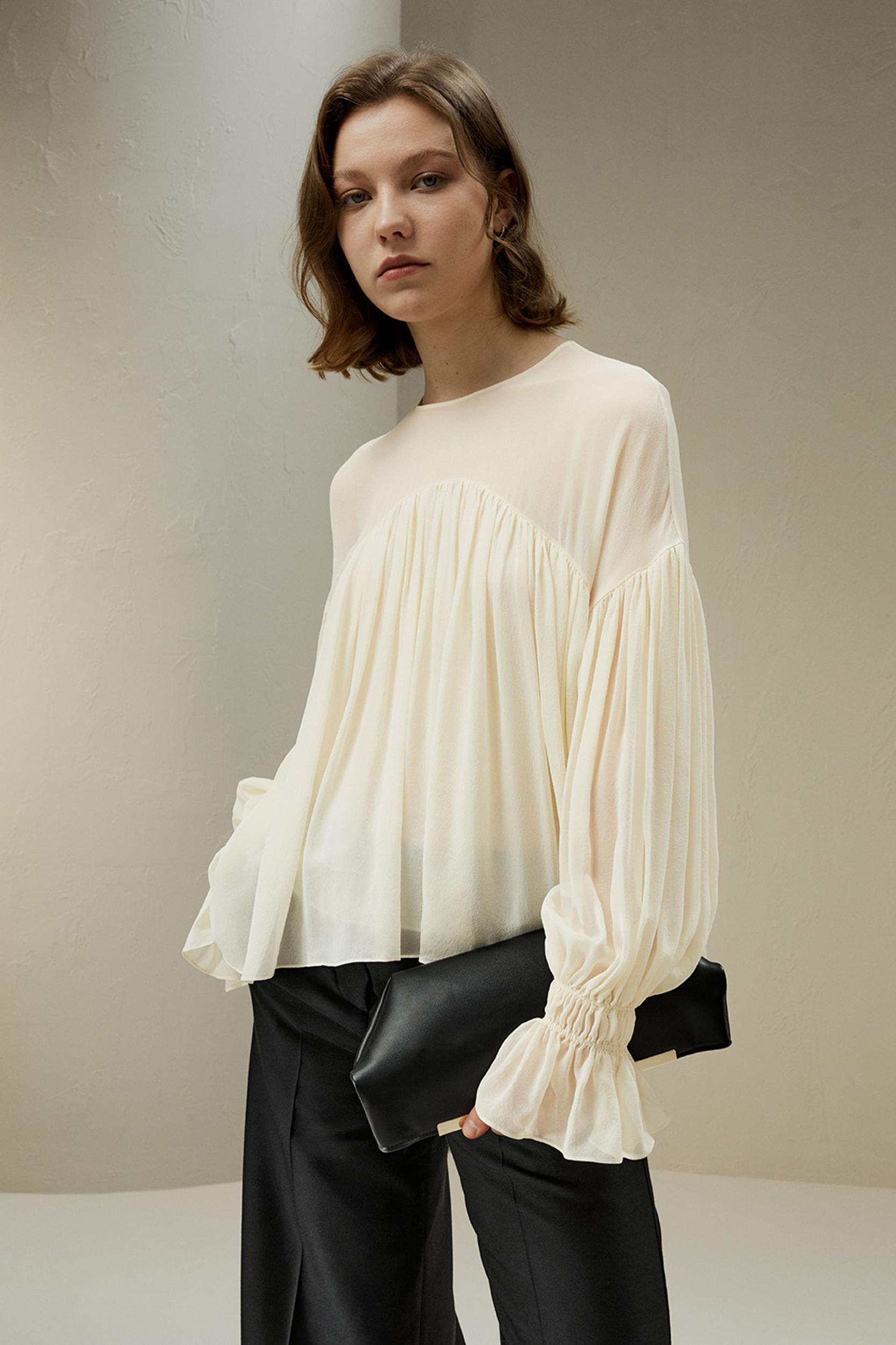 Sheer-shoulder Ruffle Shirt Product Image