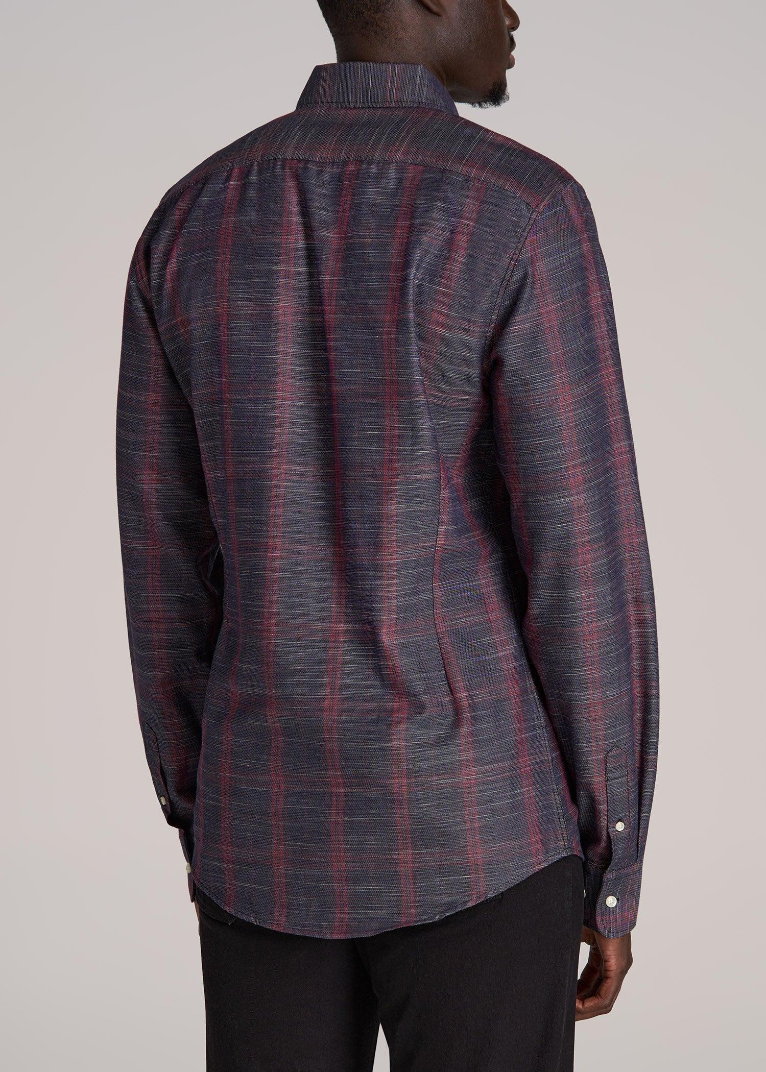 Textured Weave Cotton Button-Up Shirt for Tall Men in Red Plaid Male Product Image