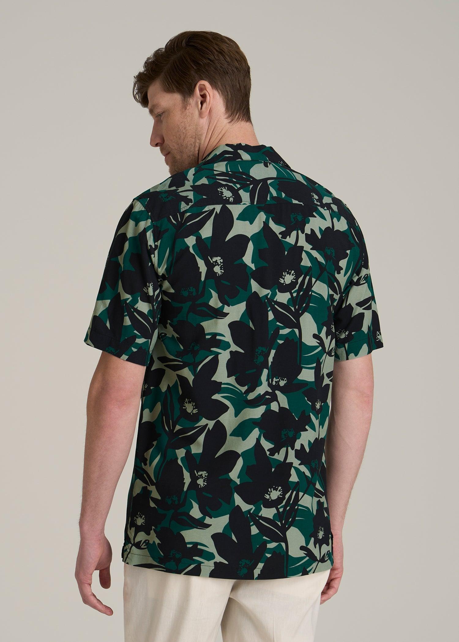 Short Sleeve Resort Shirt for Tall Men in Green and Black Floral Male Product Image