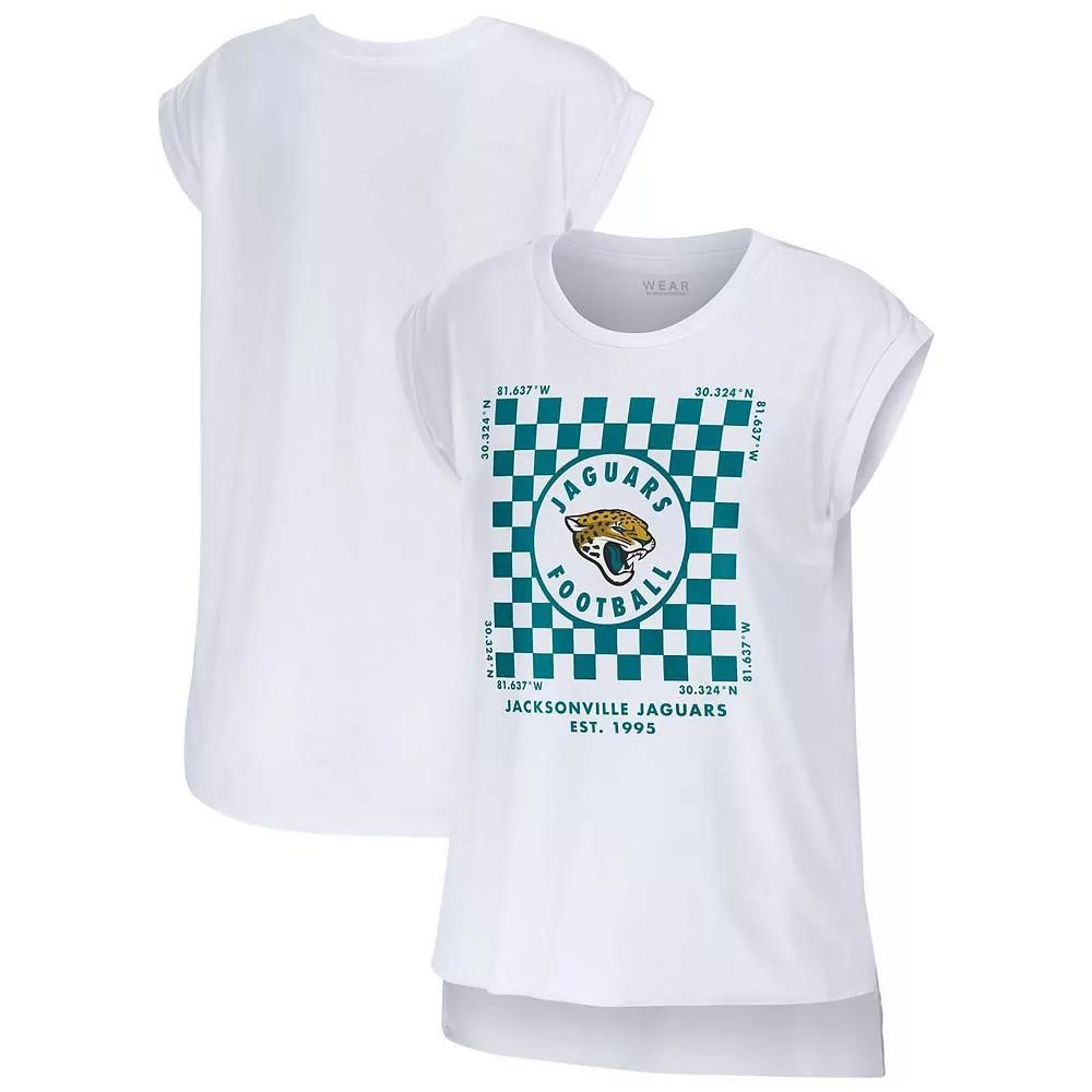 Women's WEAR by Erin Andrews White Jacksonville Jaguars Checker Muscle Tank Top,  Product Image