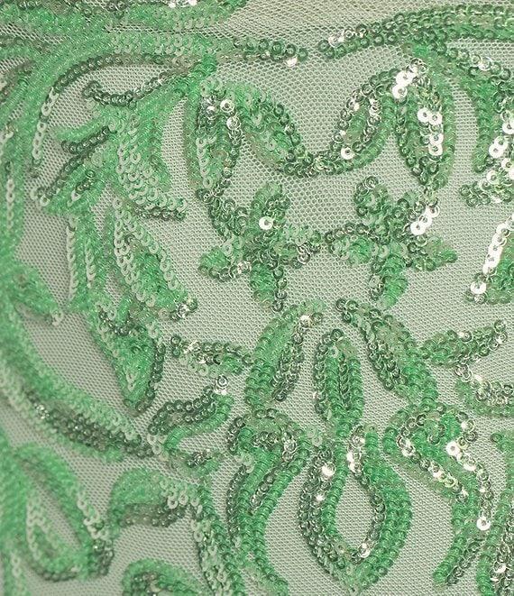 B. Darlin Sequin Mesh Pattern Double Spaghetti Strap V-Neck Lace-Up Back A-Line Dress Product Image