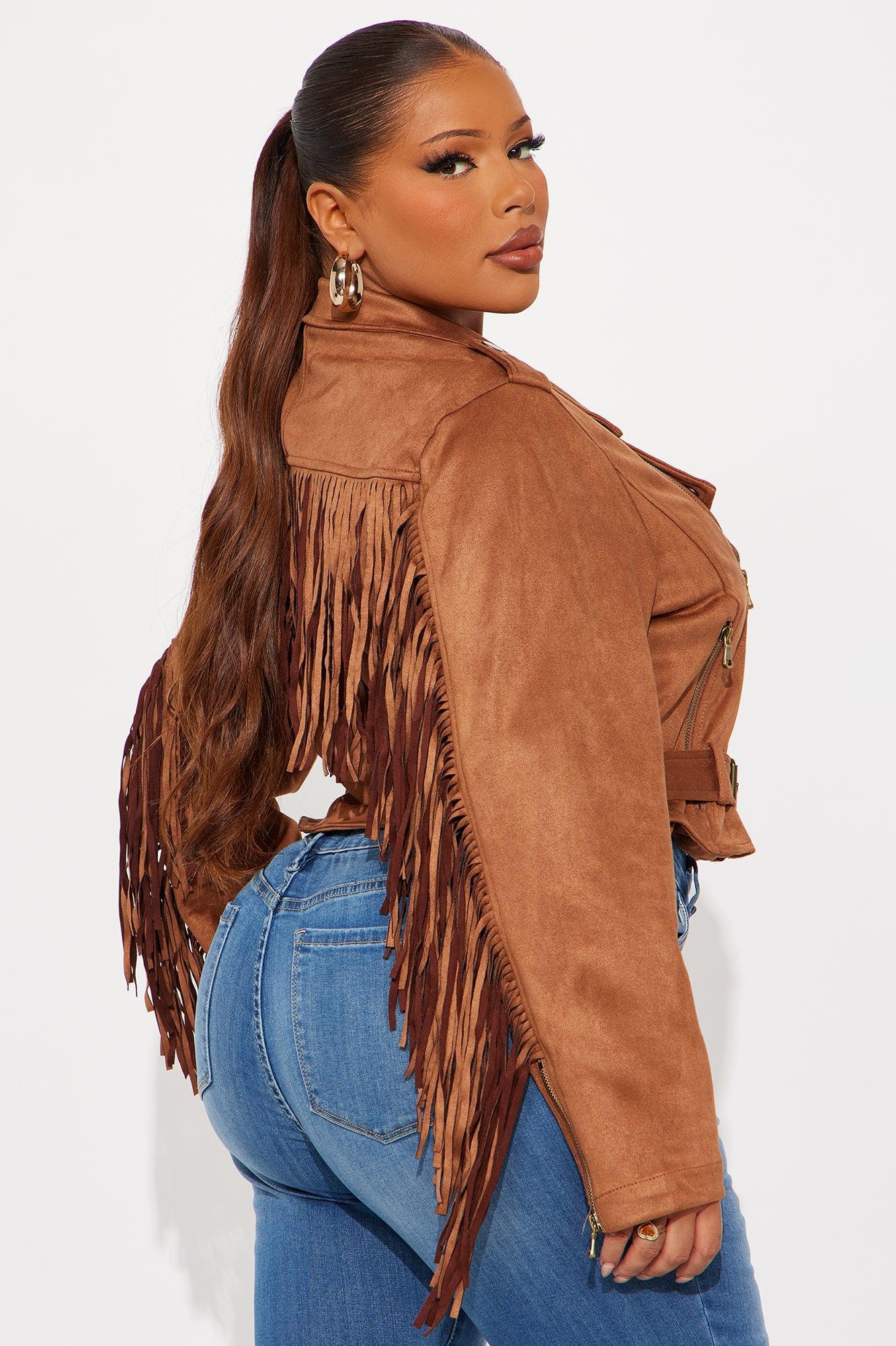 Wild West Connection Fringe Moto Jacket - Camel Female Product Image