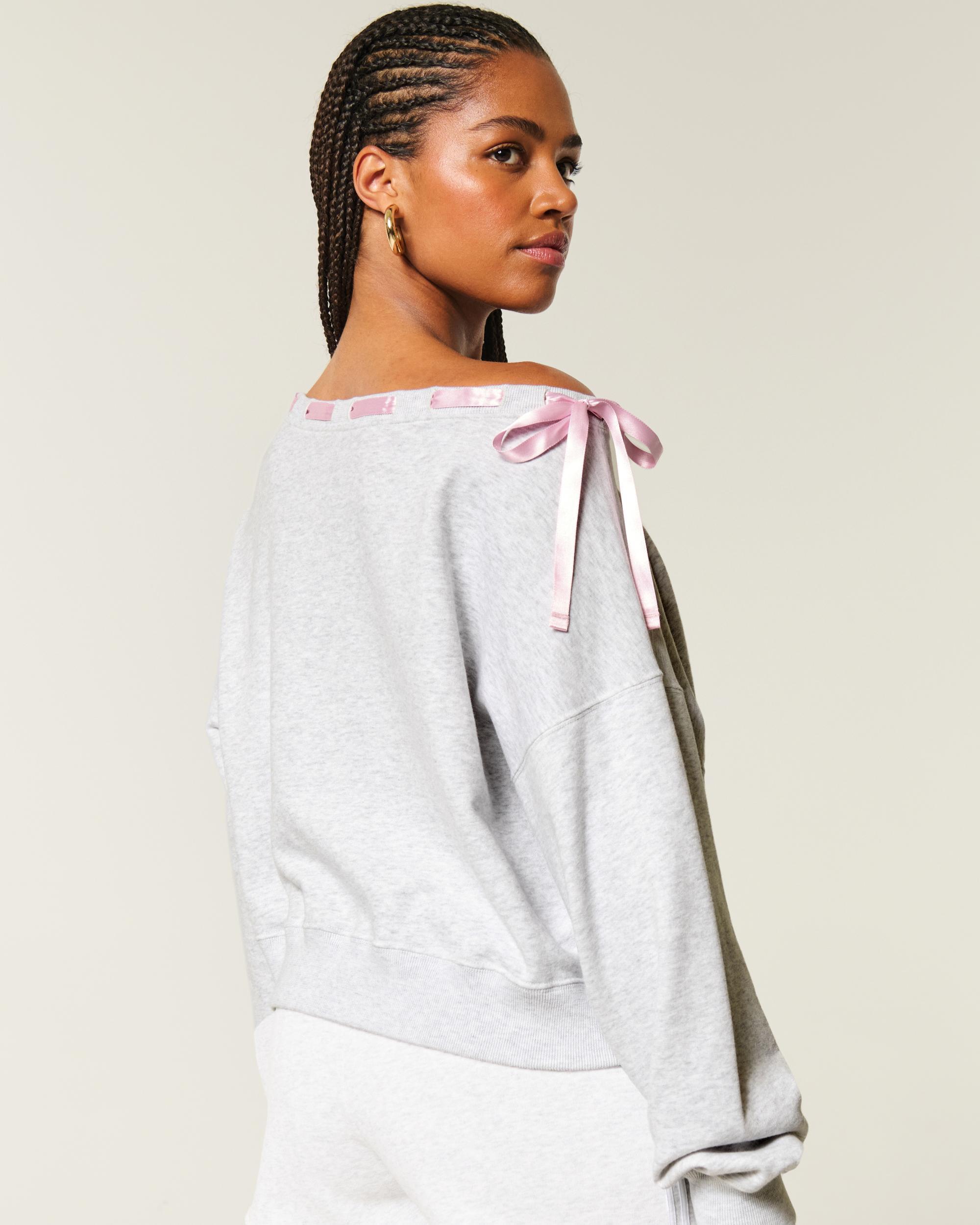 Off-the-Shoulder Tie Sweatshirt Product Image