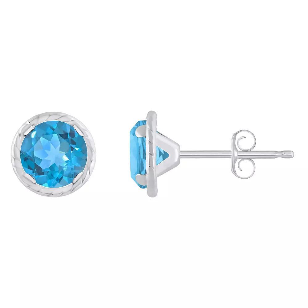 Celebration Gems 10k White Gold 5 mm Round Gemstone Martini Rope Stud Earrings, Women's, Blue Topaz Product Image
