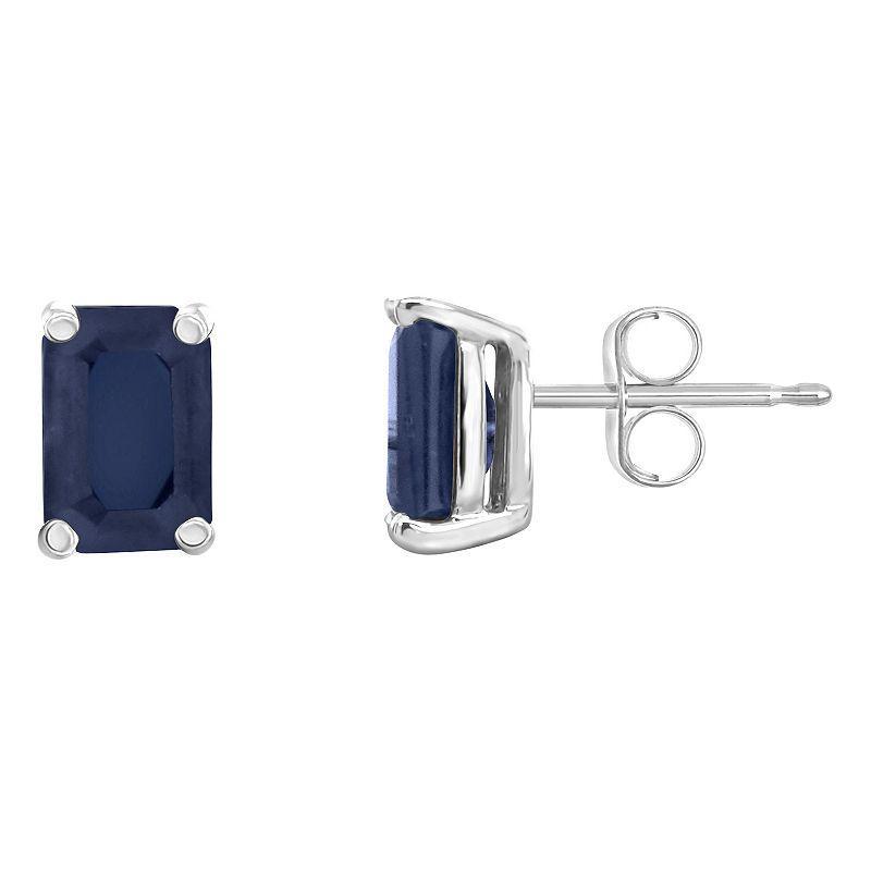 Celebration Gems 14k Gold Emerald Cut Sapphire Stud Earrings, Womens Product Image