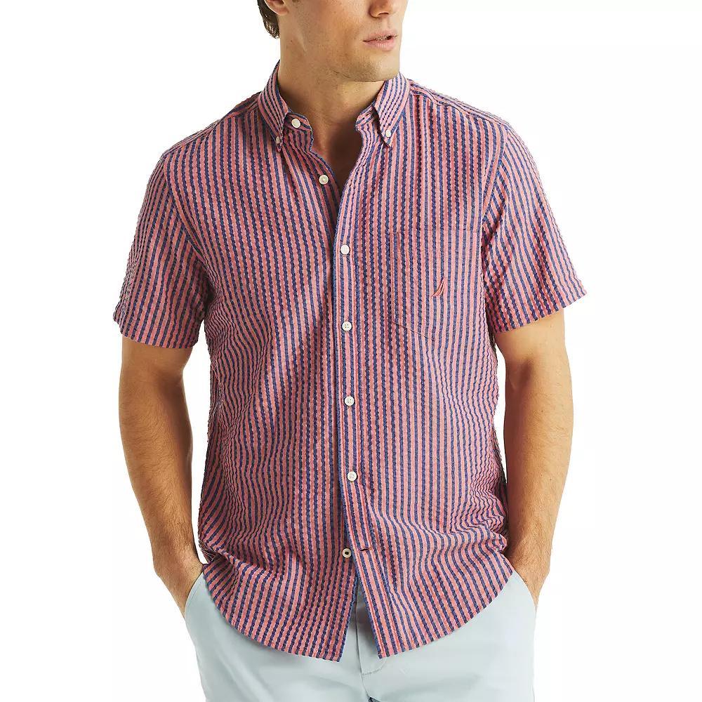 Men's Nautica Short-Sleeve Striped Seersucker Shirt, Size: XXL, Rose Pink Product Image