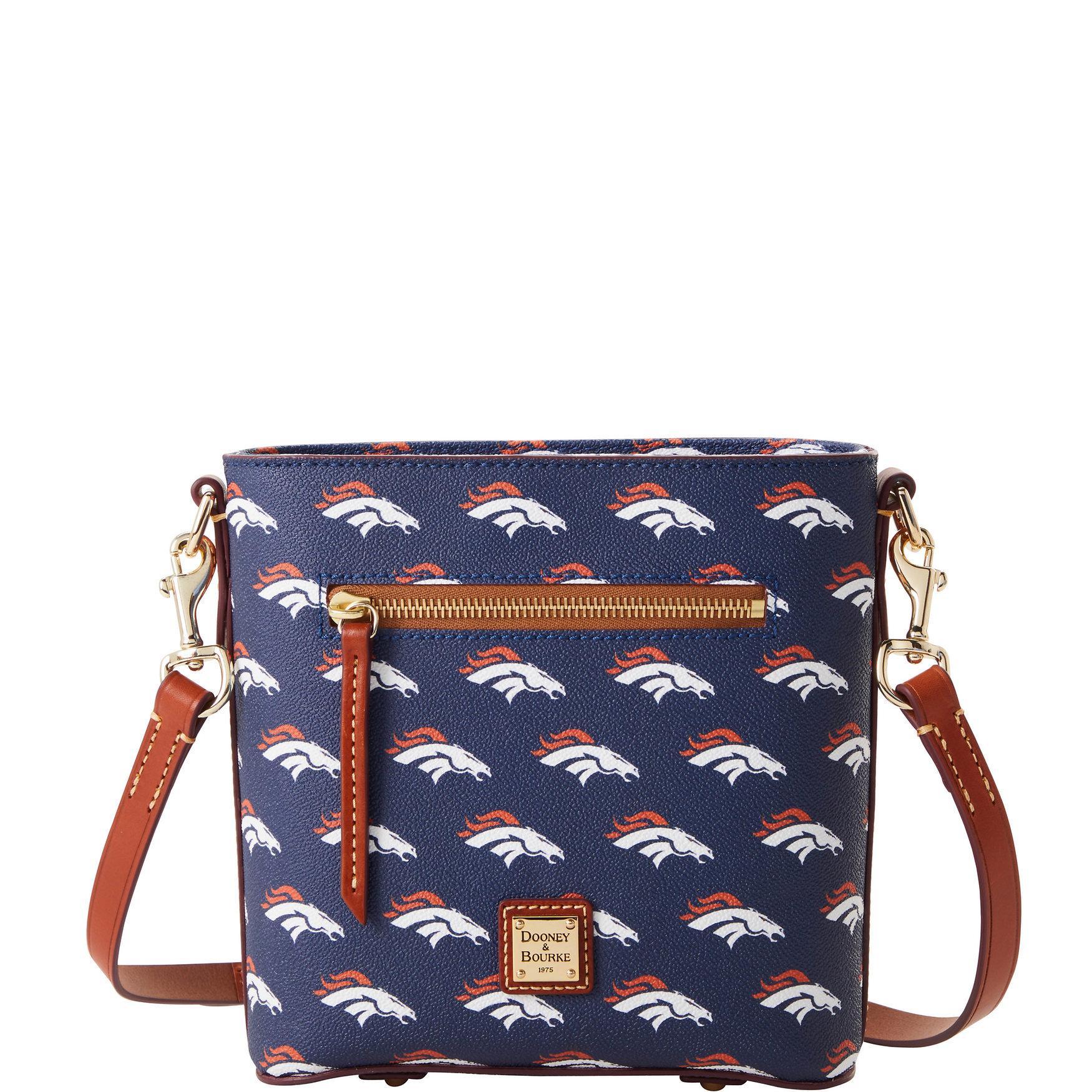 Dooney & Bourke Womens NFL Broncos Small Zip Crossbody Coated Cotton Shoulder Bag in Navy Product Image