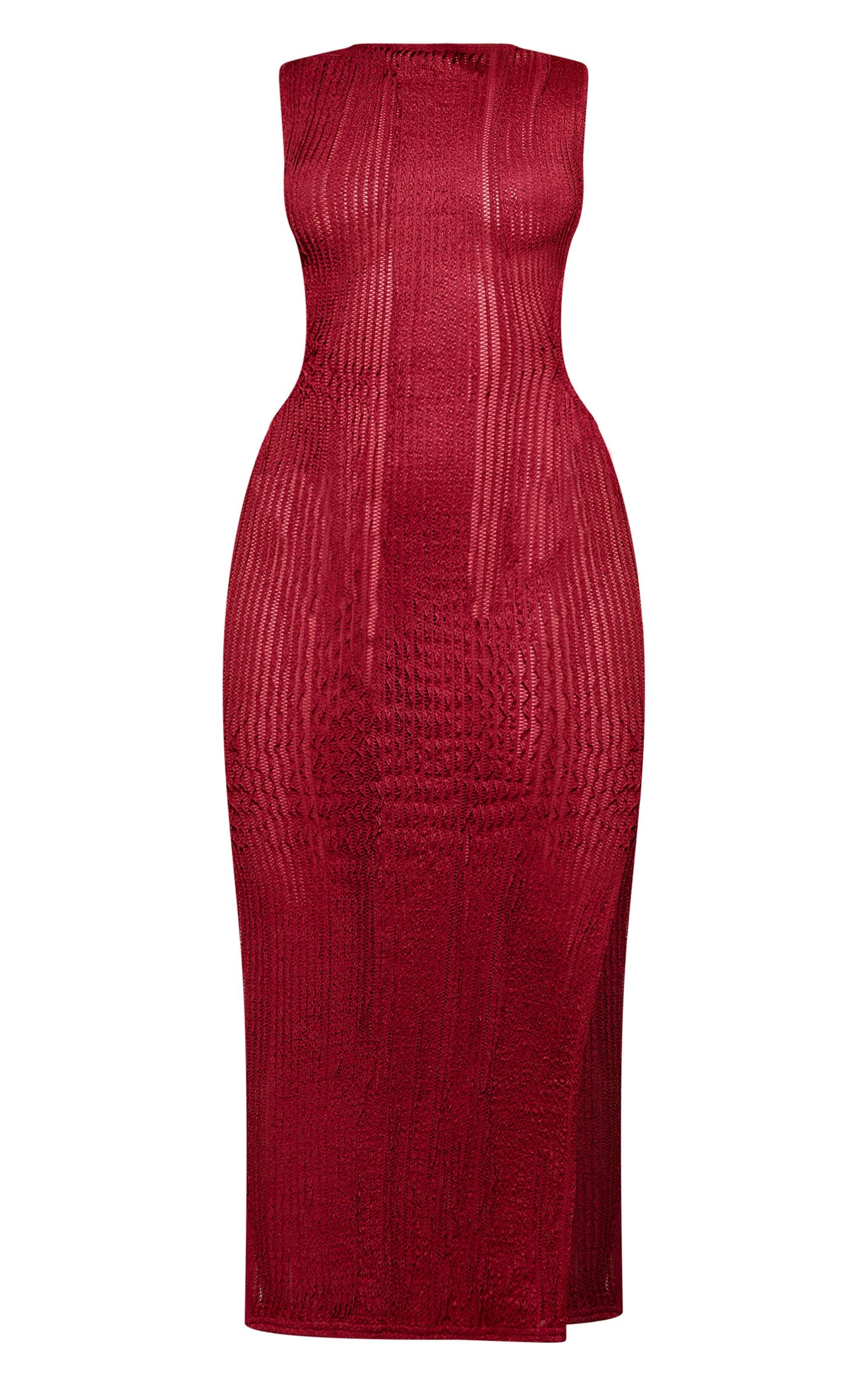 Burgundy Texture Extreme Back Cut Out Maxi Dress Product Image