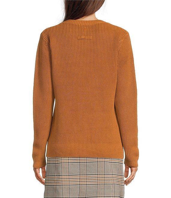 tyler boe Ribbed Knit Round Neck Long Sleeve Cross Stitched Sweater Product Image