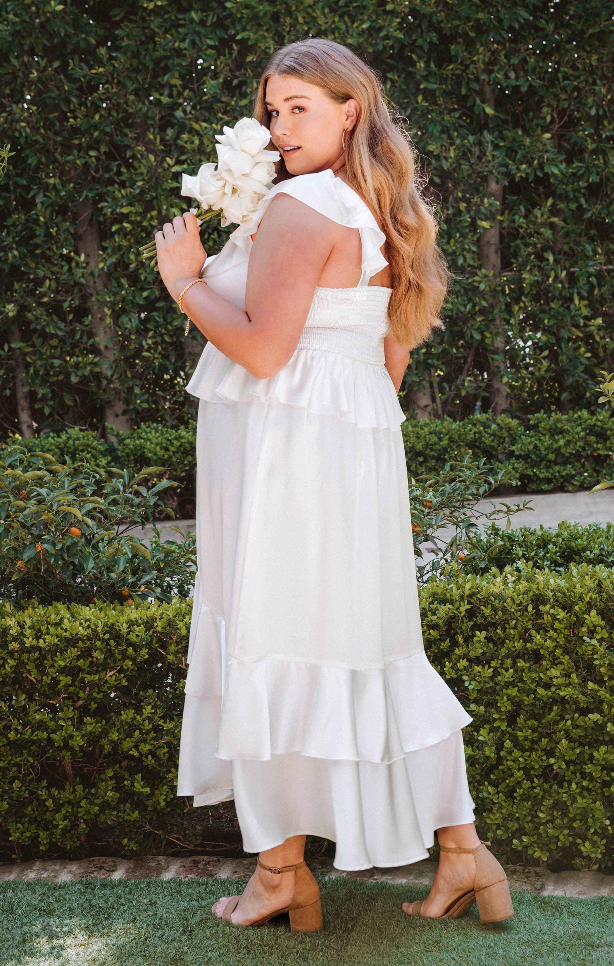 Reese Ruffle Dress ~ Ivory Luxe Satin Product Image