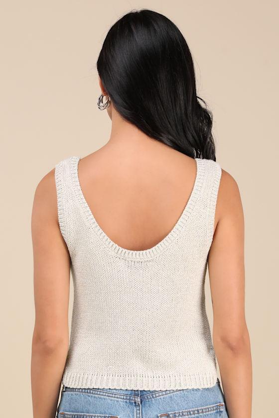 Elevated Staple Silver Lurex Cropped Sweater Tank Top Product Image