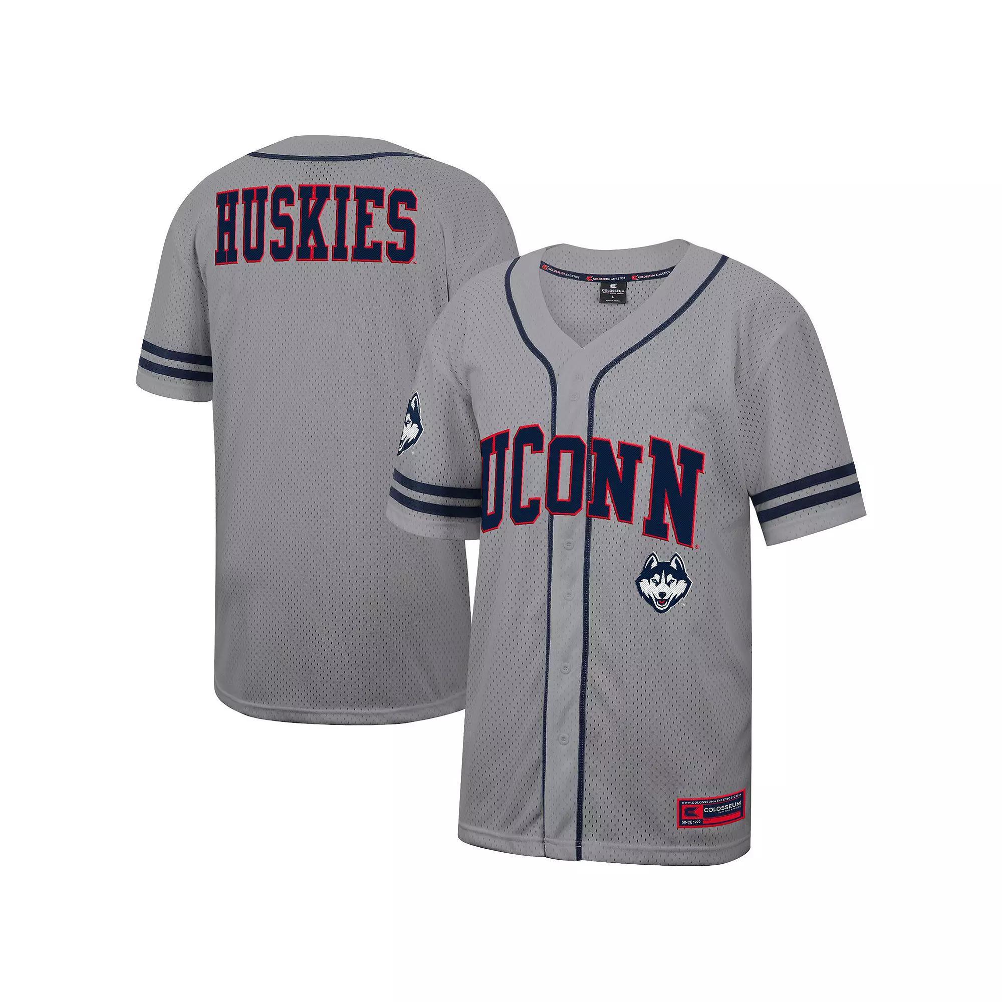 Men's Colosseum Gray UConn Huskies Free Spirited Baseball Jersey,  Product Image