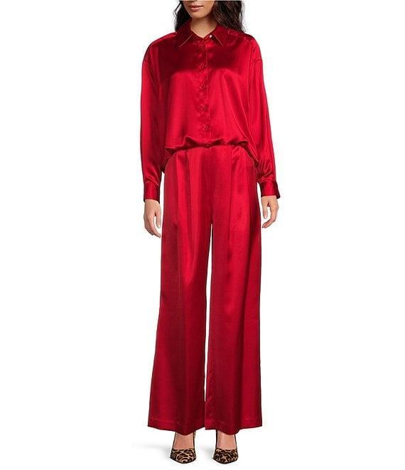 Gianni Bini Devon Wide Leg High Rise Satin Pants Product Image