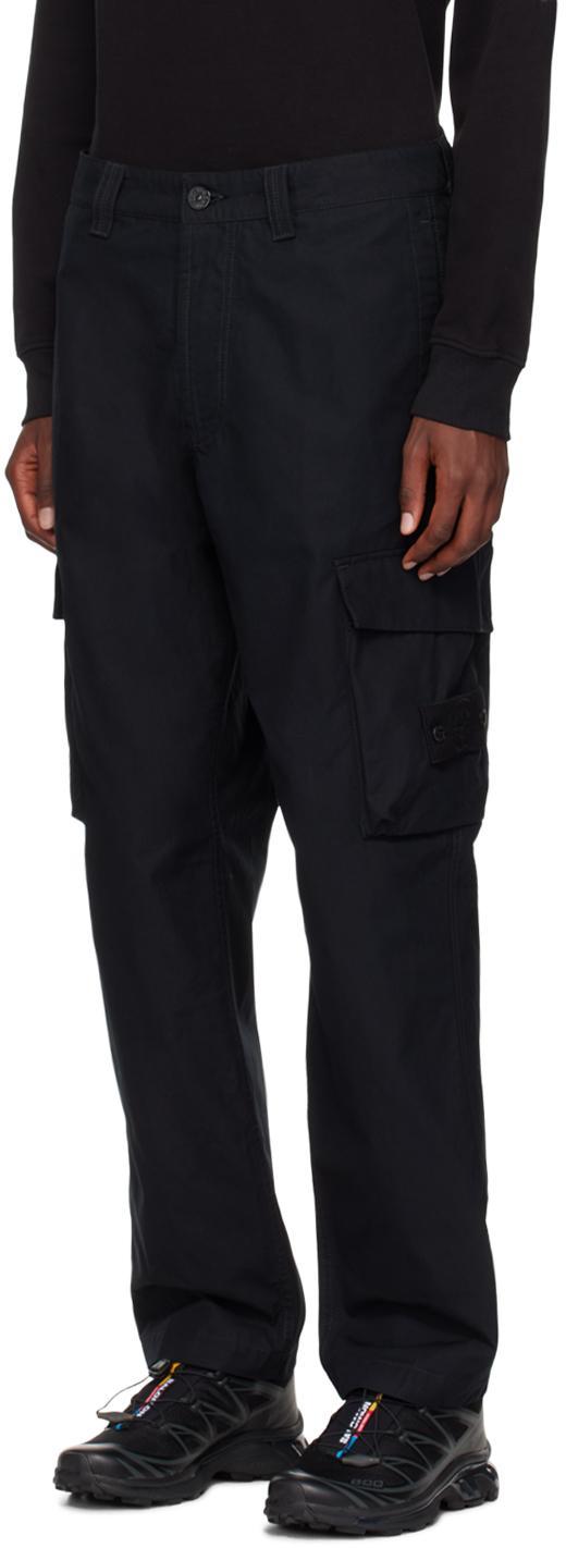 STONE ISLAND Black Logo Patch Cargo Pants In V0029 Black Product Image