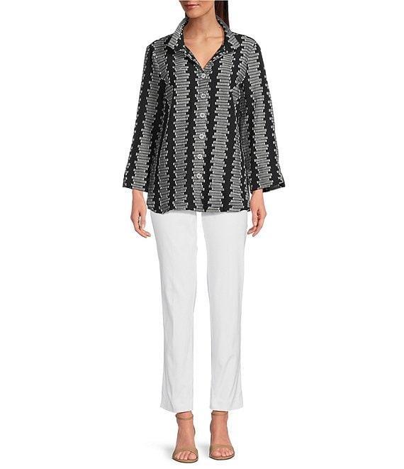 Ali Miles Jacquard Wire Collar 3/4 Cuff Sleeve Button Front Tunic Product Image