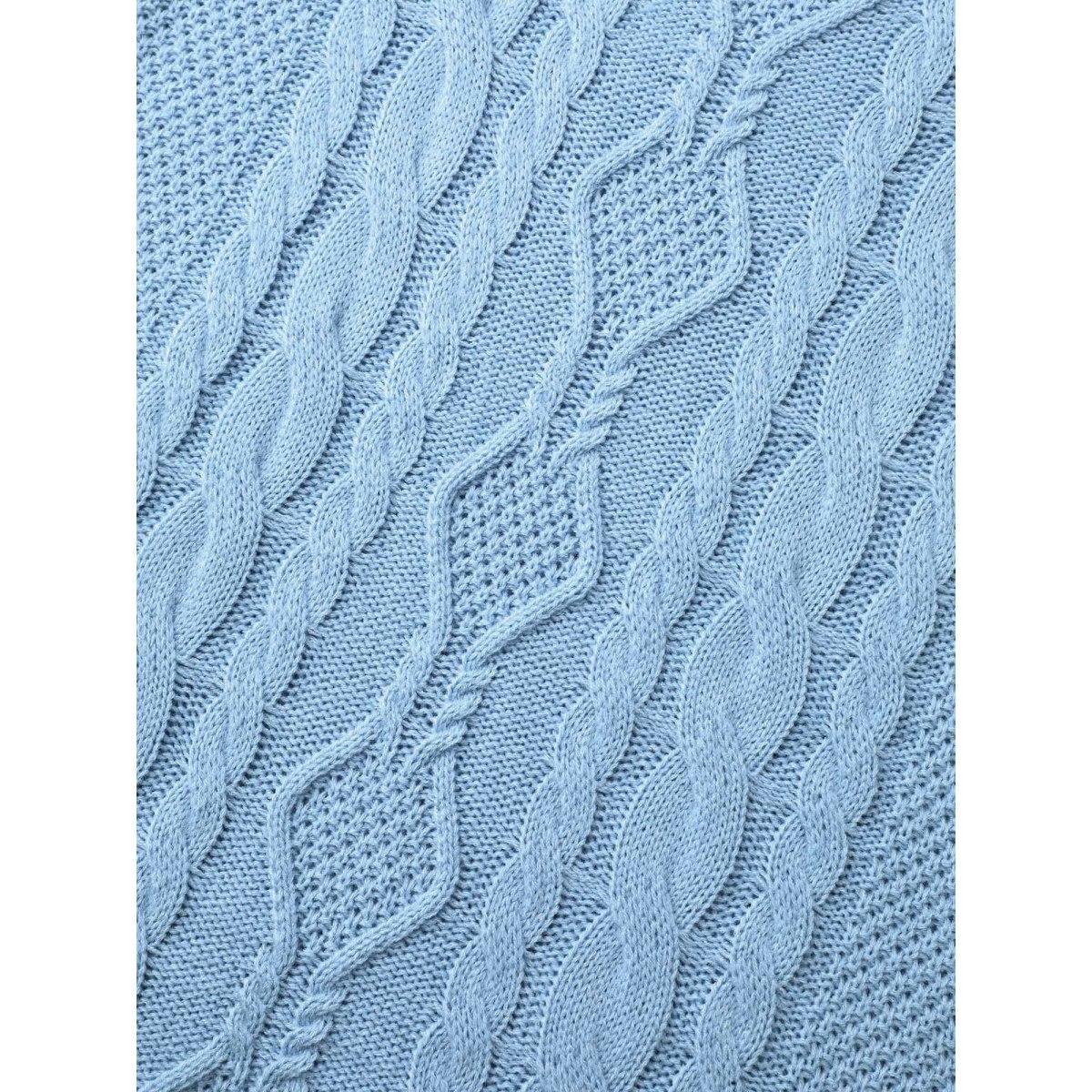 Plus Size Solid Round Neck Plisse Cable Knit Pullover LightBlue Women Casual Loose Long Sleeve Round Neck Everyday Pullovers BloomChic 22-24/3X Product Image