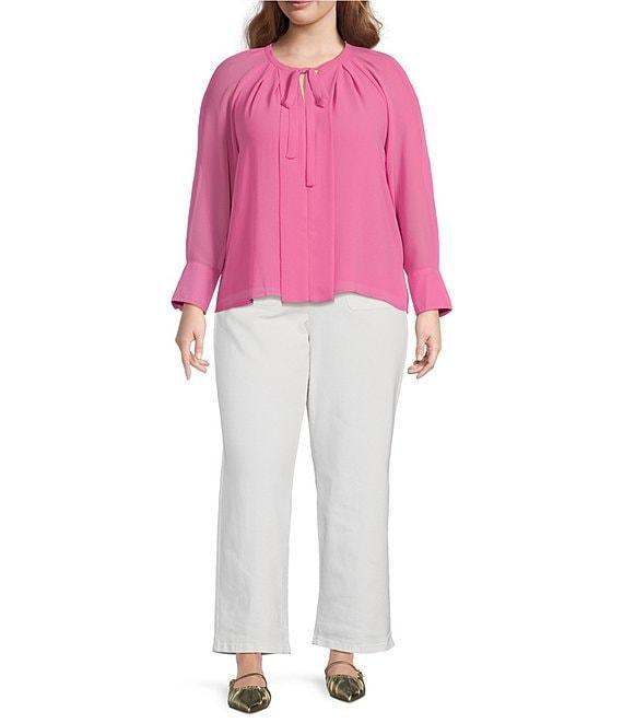 CeCe Plus Size Woven V-Neck Long Sleeve Tie Front Blouse Product Image