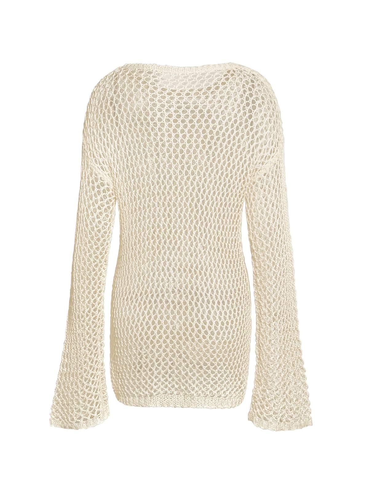 Cross Pattern Crochet Hollow Long Sleeve Knit Top Product Image