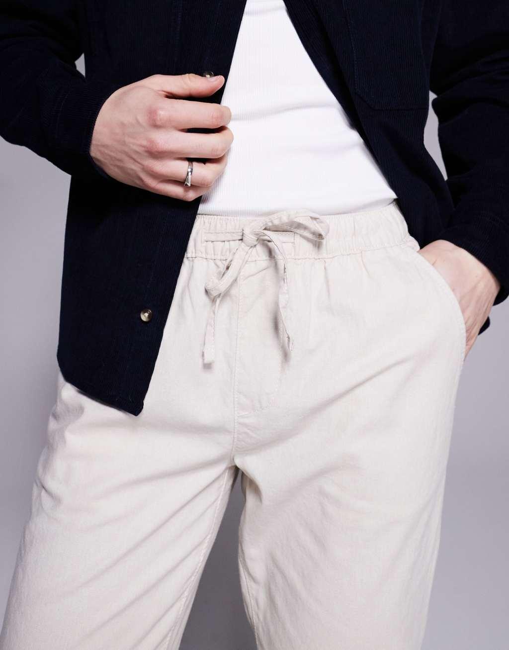 ASOS DESIGN slim linen blend pants in stone Product Image