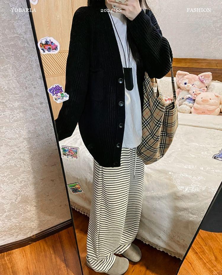 High Waist Striped Wide Leg Pants Product Image