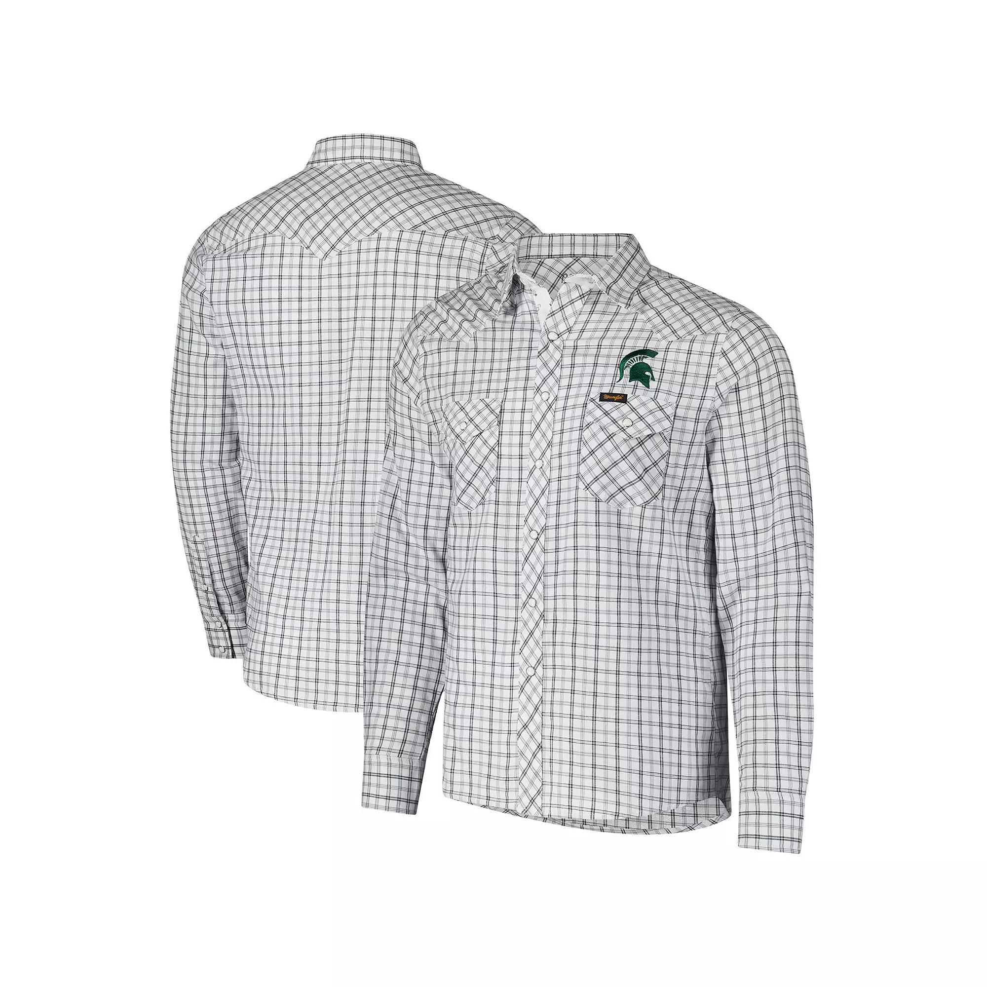 Men's Colosseum x Wrangler White Michigan State Spartans Plaid Window Pane Long Sleeve Full-Snap Shirt, Size: Large Product Image