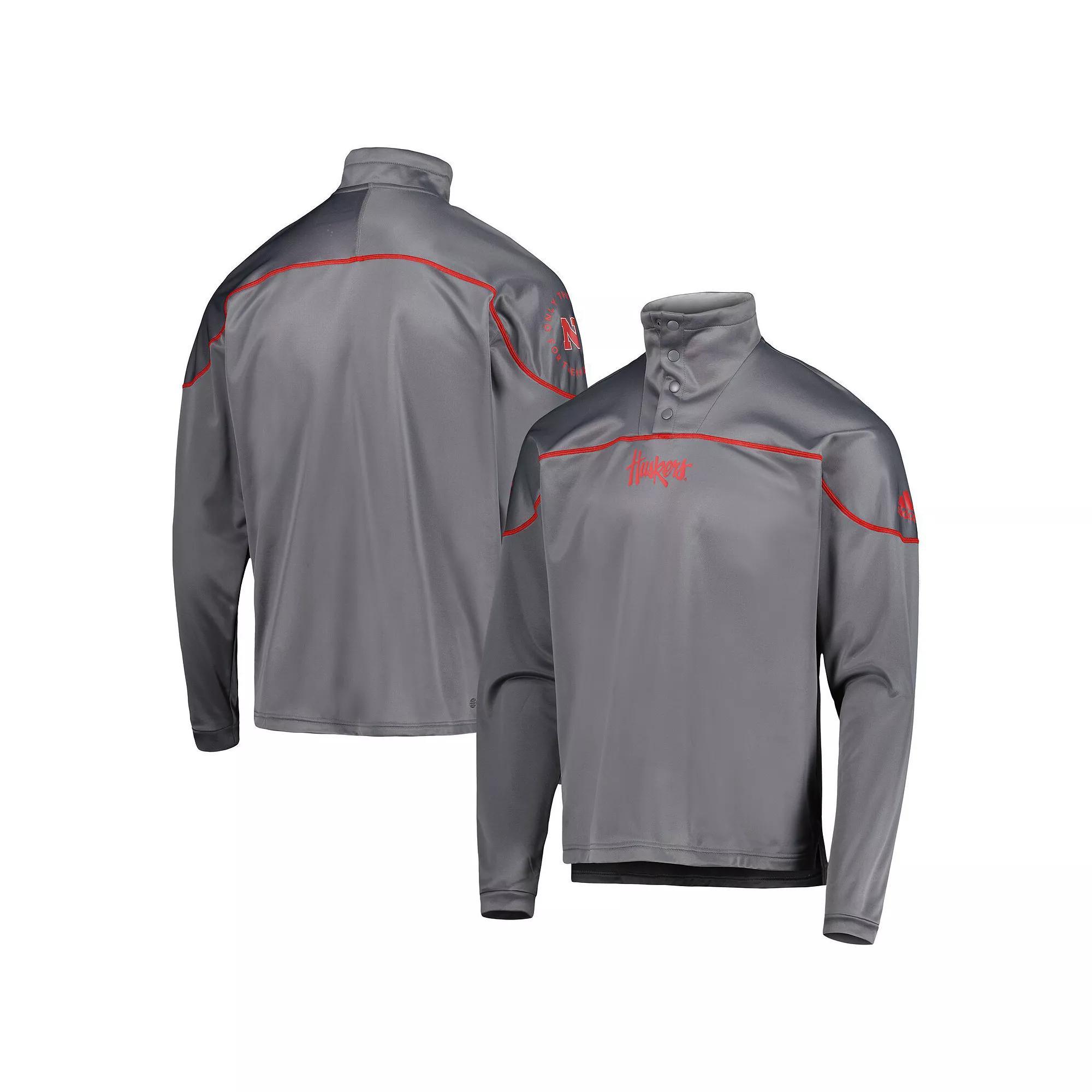 Men's adidas Gray Nebraska Huskers AEROREADY Knit Quarter-Snap Jacket,  Product Image