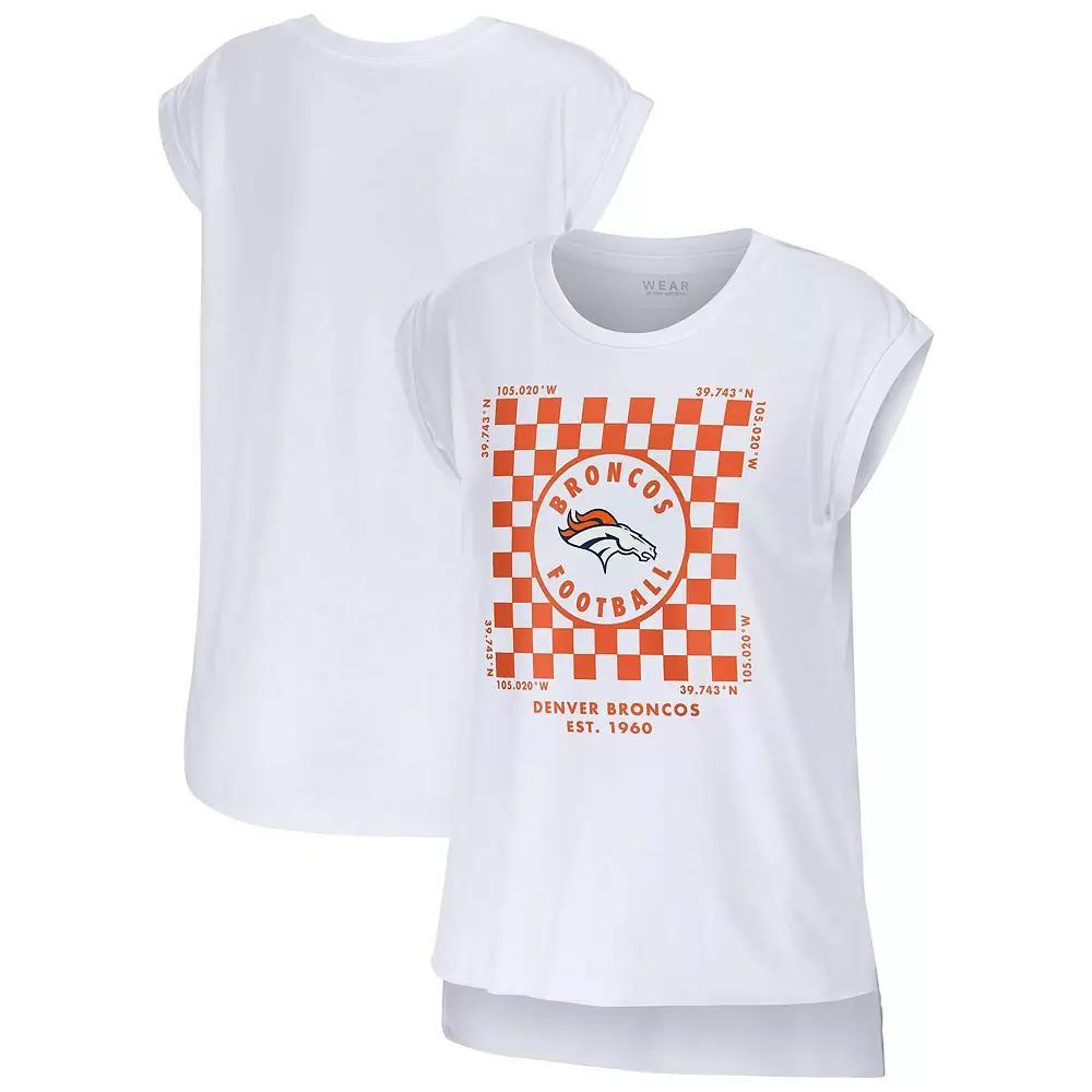Women's WEAR by Erin Andrews White Denver Broncos Checker Muscle Tank Top,  Product Image