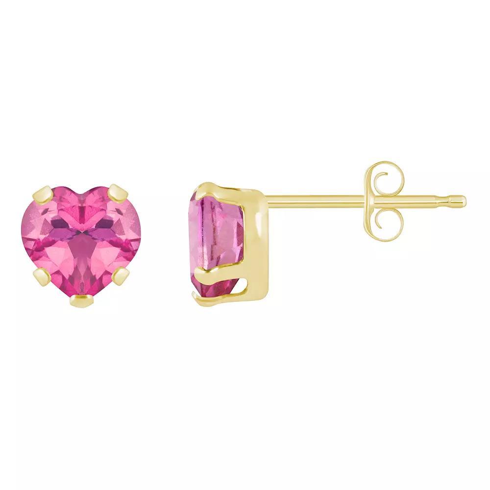Celebration Gems 10k Gold 5 mm Heart Shape Gemstone Stud Earrings, Women's, Pink Topaz Product Image