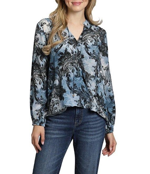 APNY Watercolor Collared Long Sleeve Crossover Top Product Image
