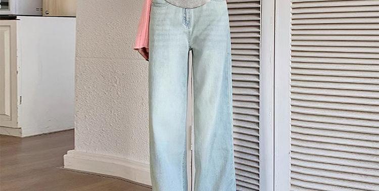 Maternity High Waist Washed Straight Leg Jeans Product Image