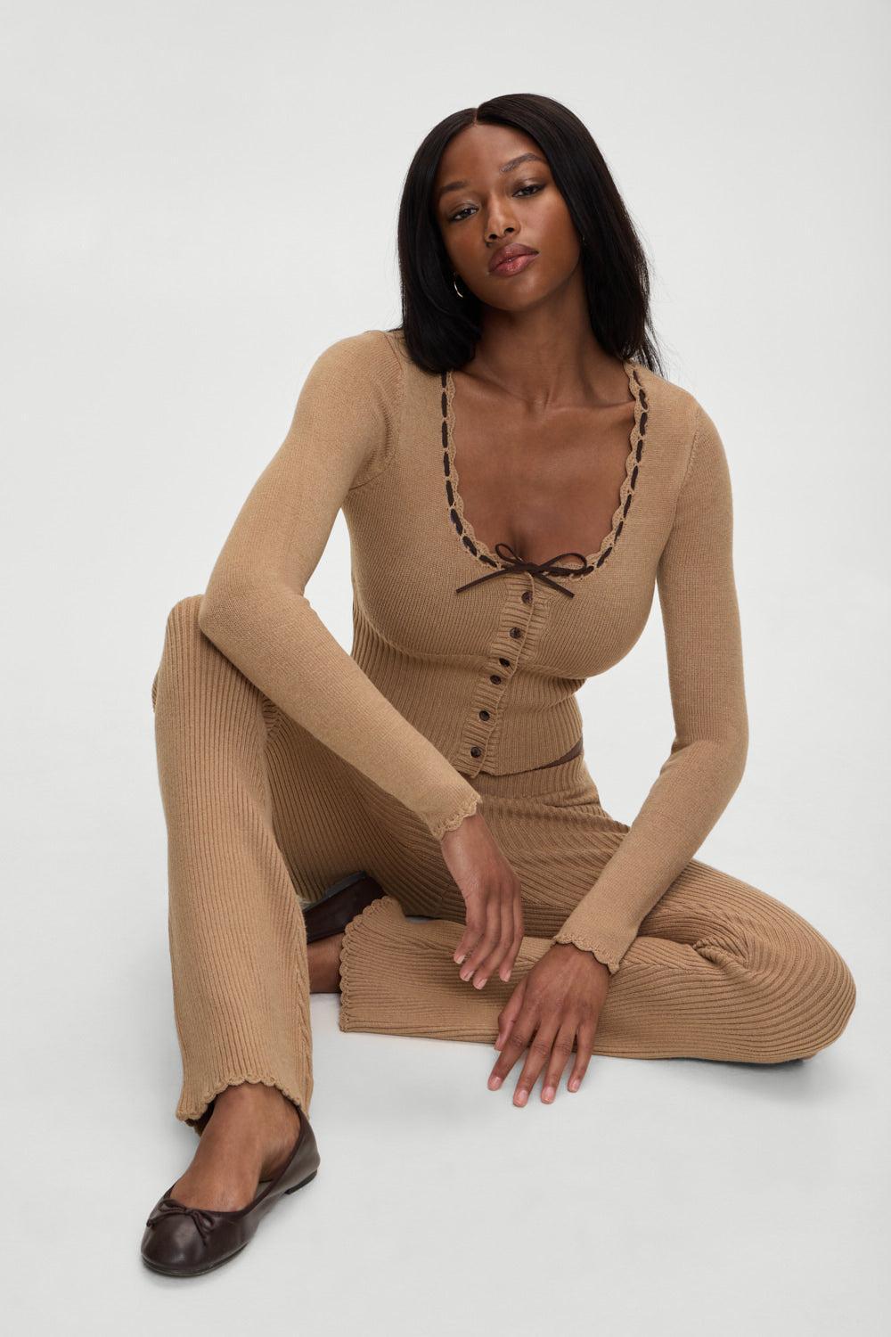 x BELLA HADID Texas Knit Cardigan - Caramel Product Image