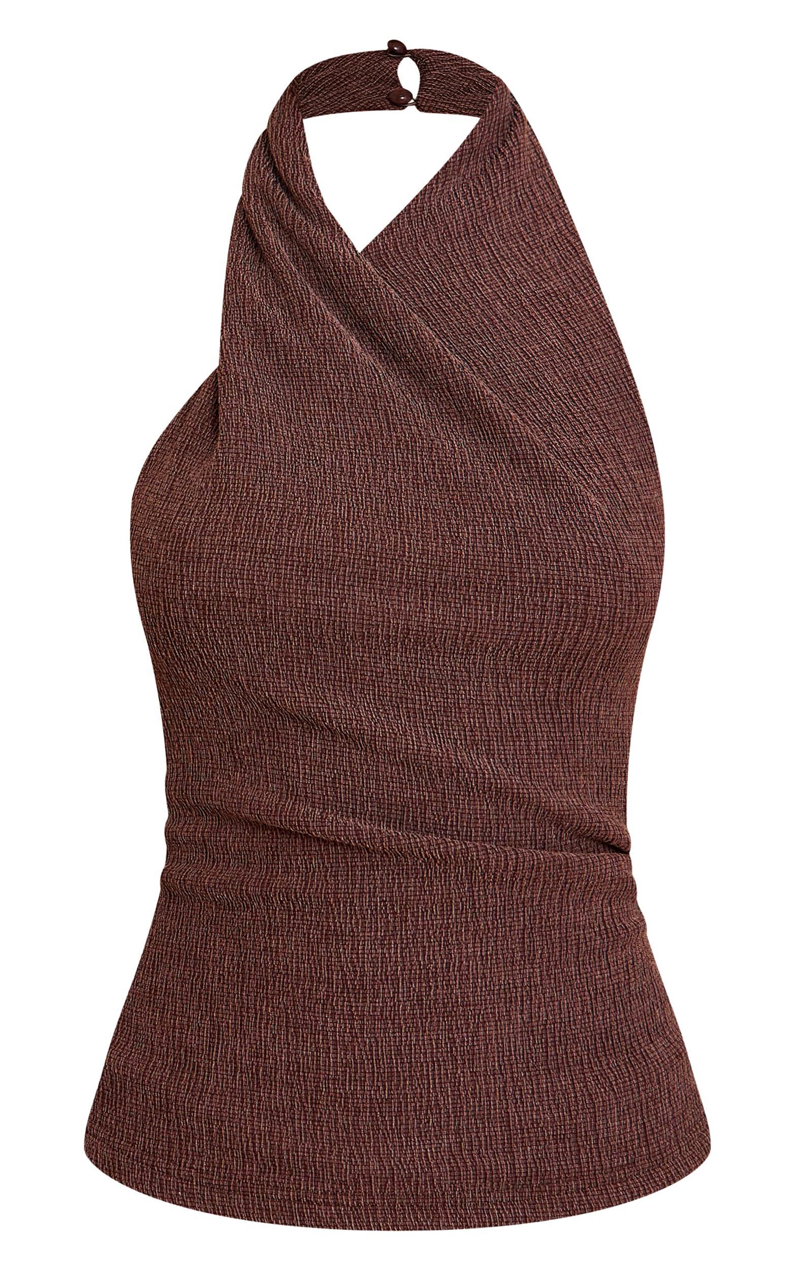  Chocolate Textured Twisted Halter Neck Long Top Product Image