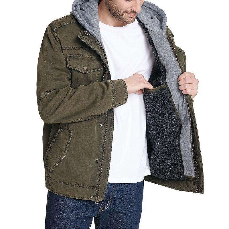 Mens Levis Washed Cotton Sherpa-Lined Hooded Trucker Jacket Green Product Image