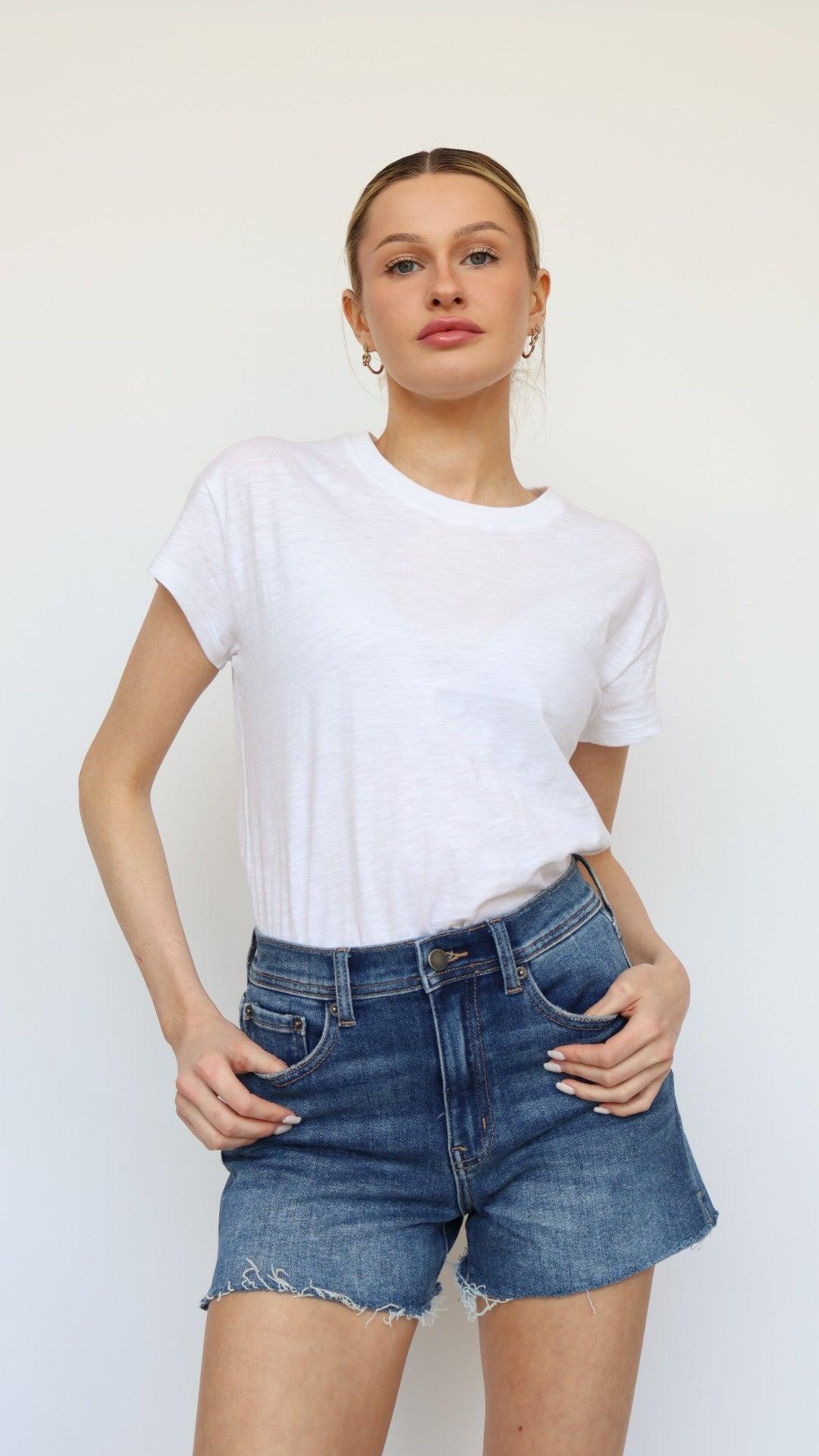 Stretch Cut Off Fray Denim Shorts Product Image