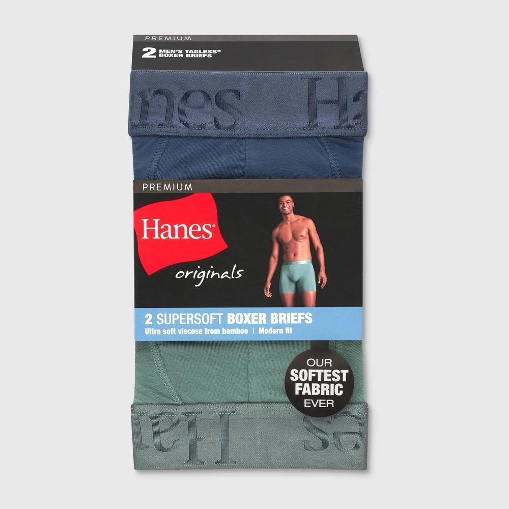 Hanes Originals Premium Men's SuperSoft Boxer Briefs 2pk - Sage Green/Black S Product Image