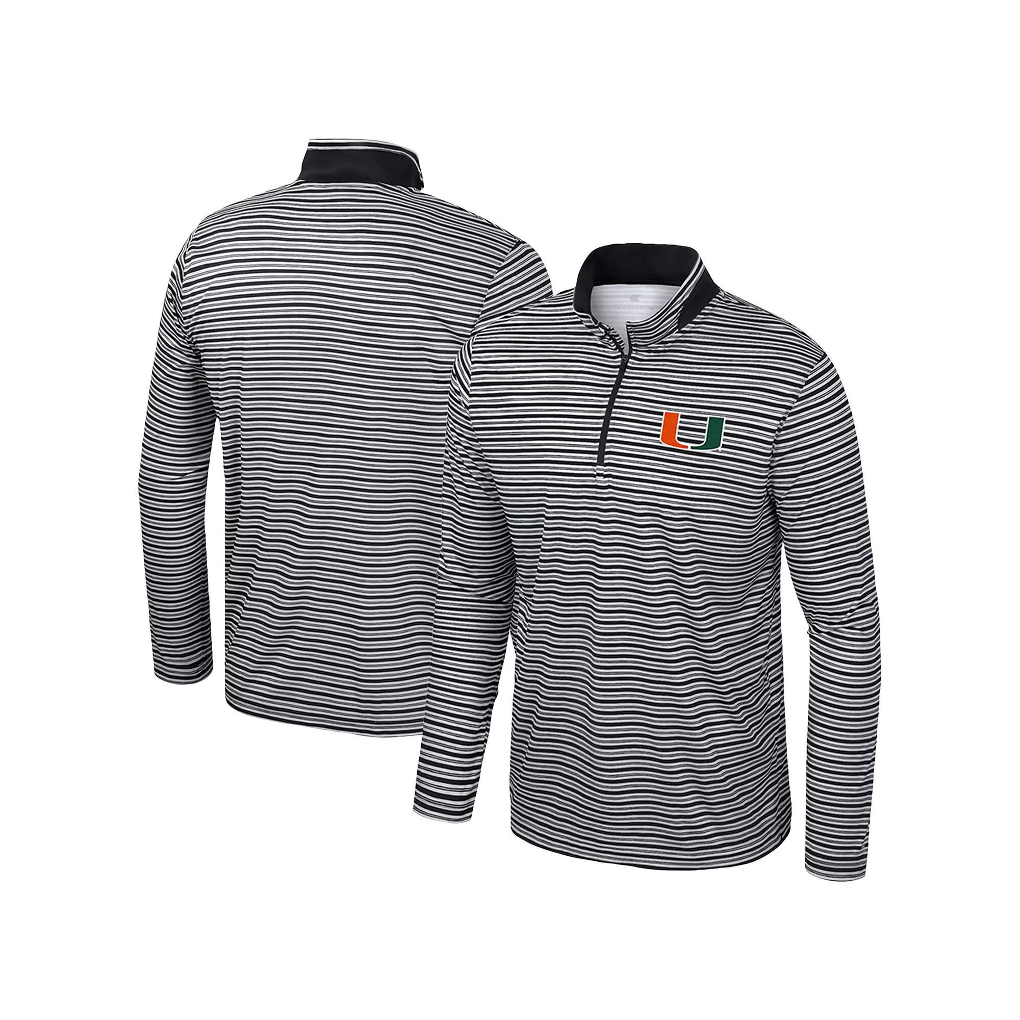 Men's Colosseum Black Miami Hurricanes Striped Quarter-Zip Top,  Product Image