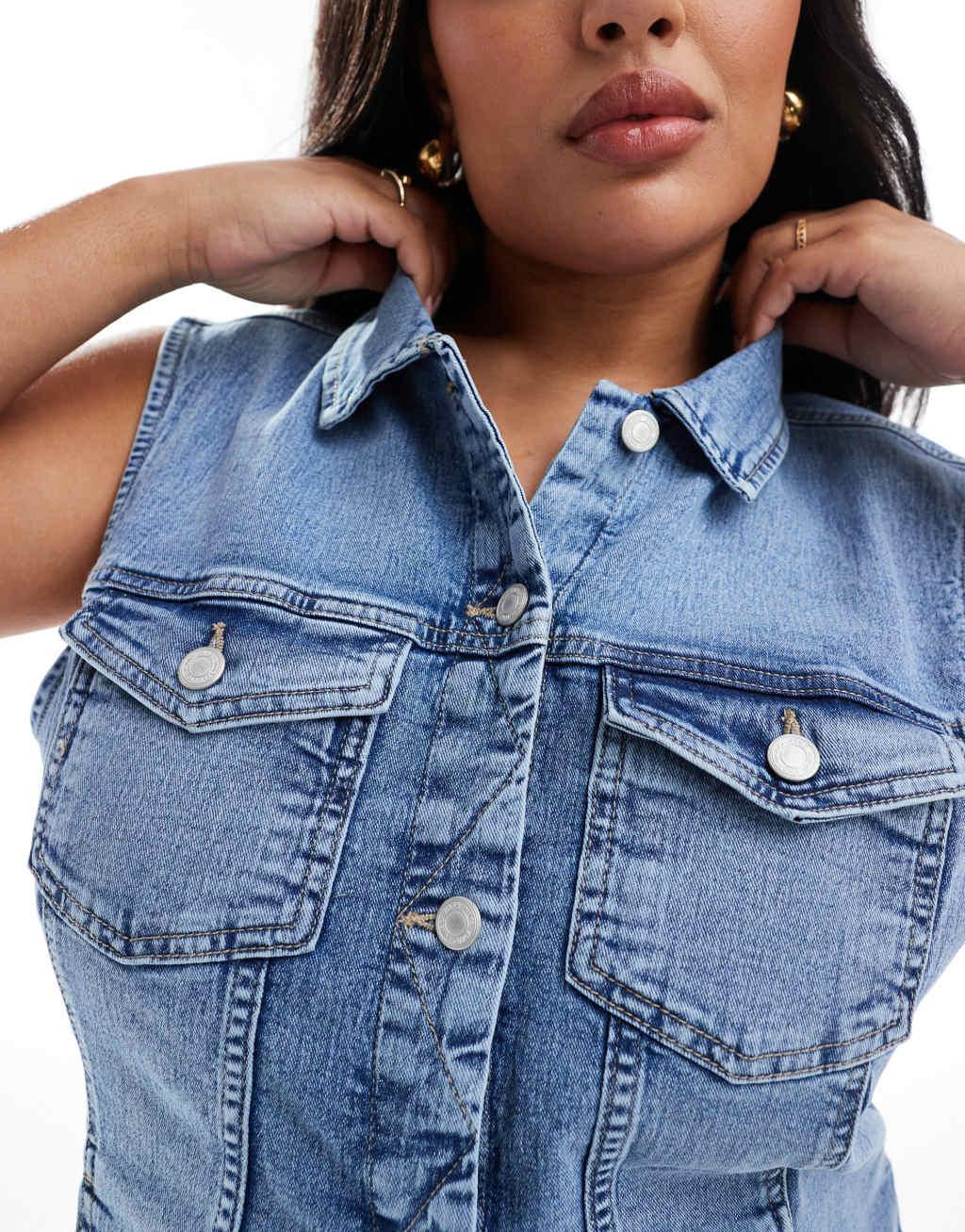 ONLY Curve denim vest in light blue wash Product Image