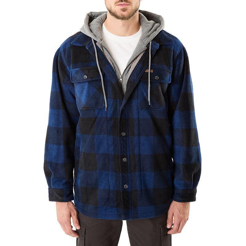 Men's Smith's Workwear Plaid Sherpa-Lined Microfleece Hooded Shirt Jacket, Size: XXL, Black Gray Product Image