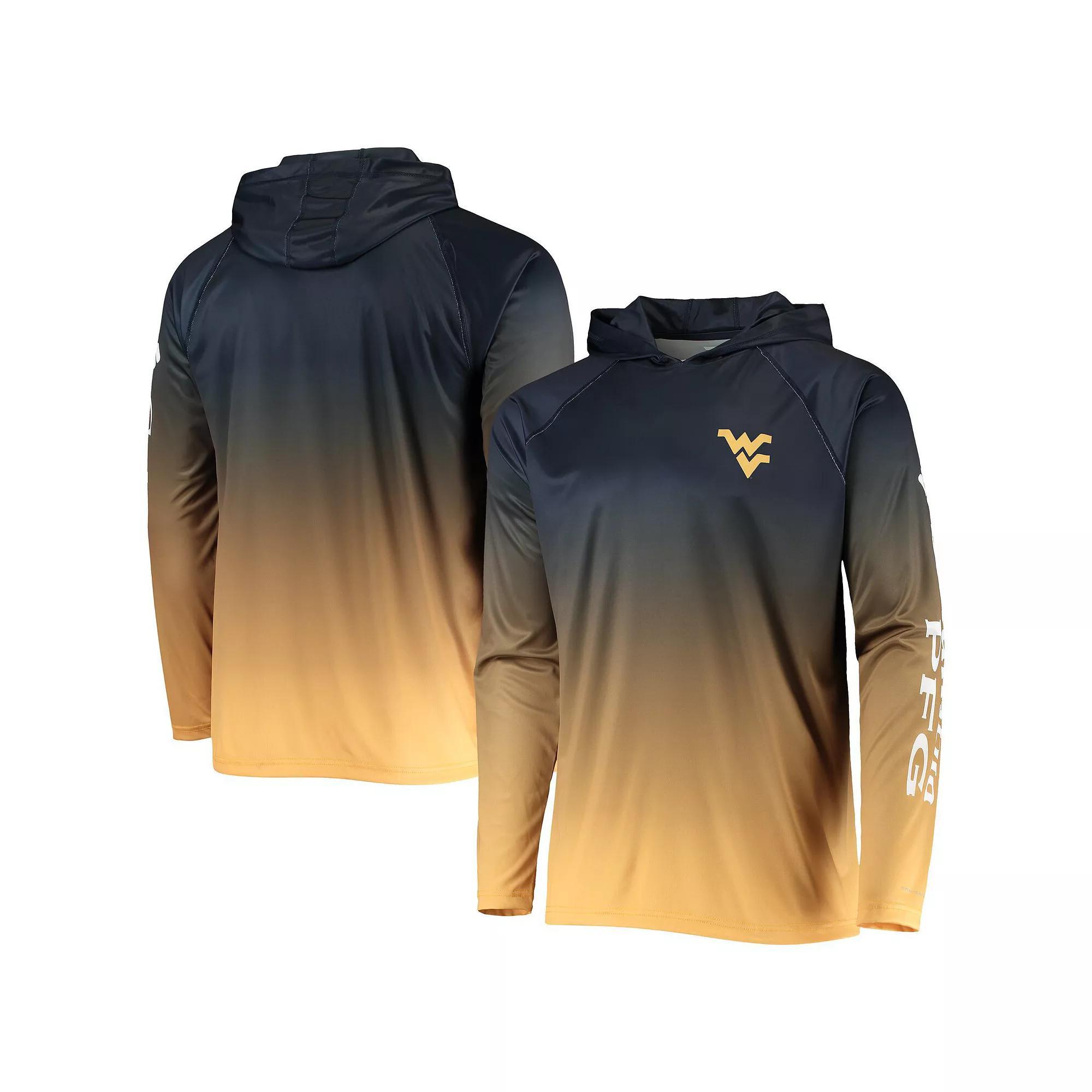 Men's Columbia PFG Navy West Virginia Mountaineers Terminal Tackle Omni-Shade UPF 50 Long Sleeve Hooded Top, Size: Medium, Blue Product Image