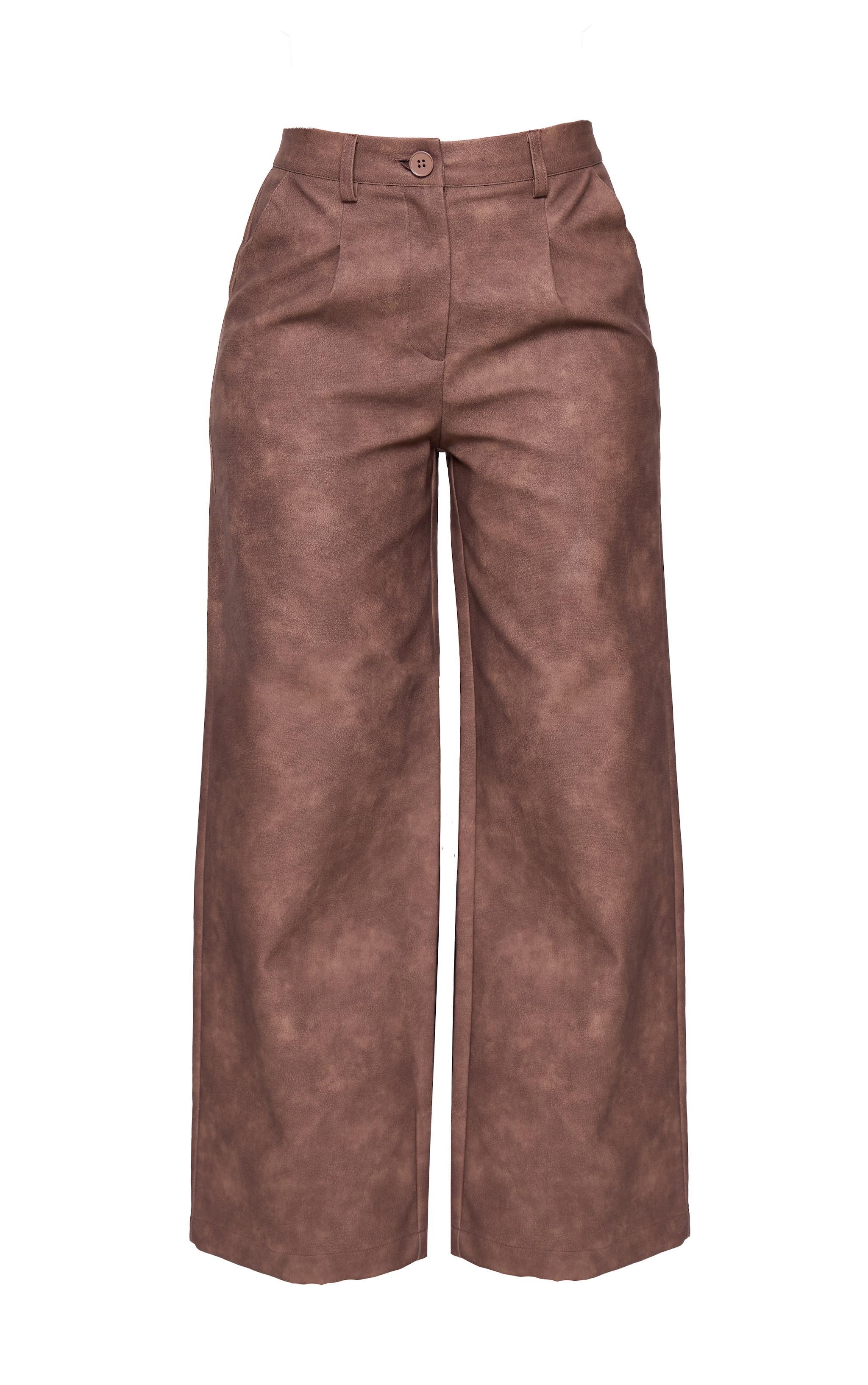 Petite Chocolate Faux Leather Wide Leg Pants Product Image