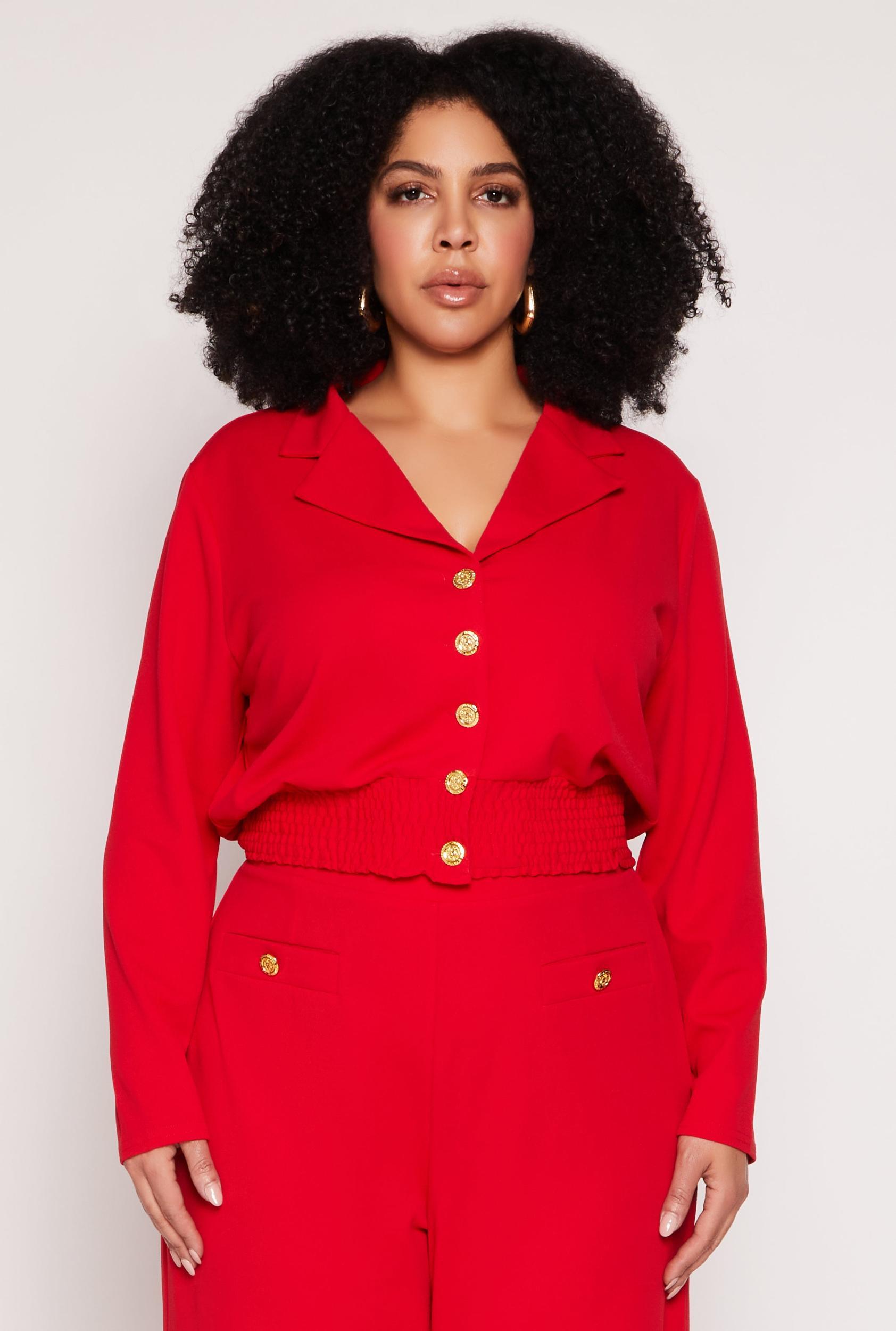 Womens Plus Size Button Front Smocked Blouse Product Image