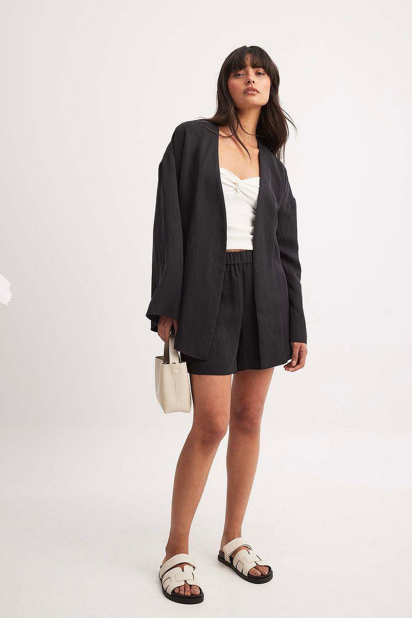 Lyocell Elastic Waist Shorts Black Product Image