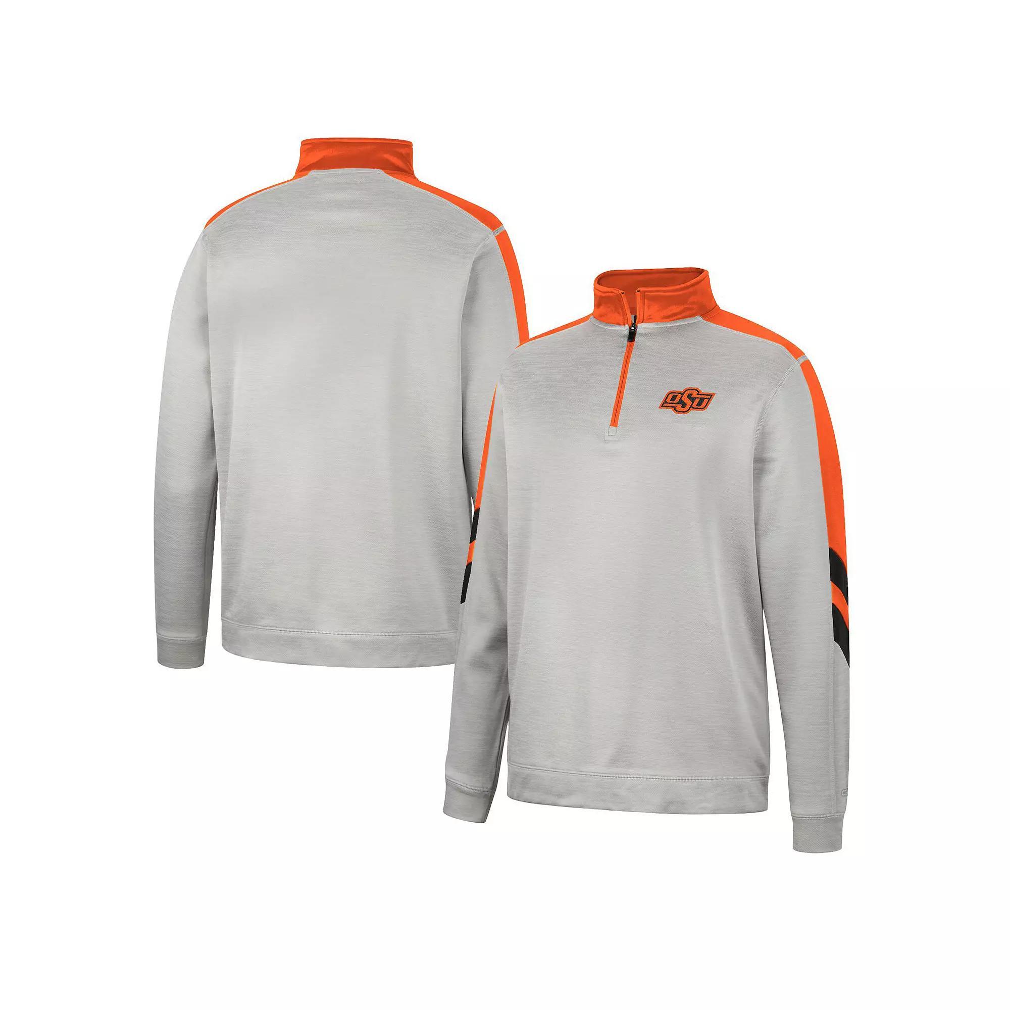 Men's Colosseum Gray/Orange Oklahoma State Cowboys Bushwood Fleece Quarter-Zip Jacket, Size: XL, Grey Product Image