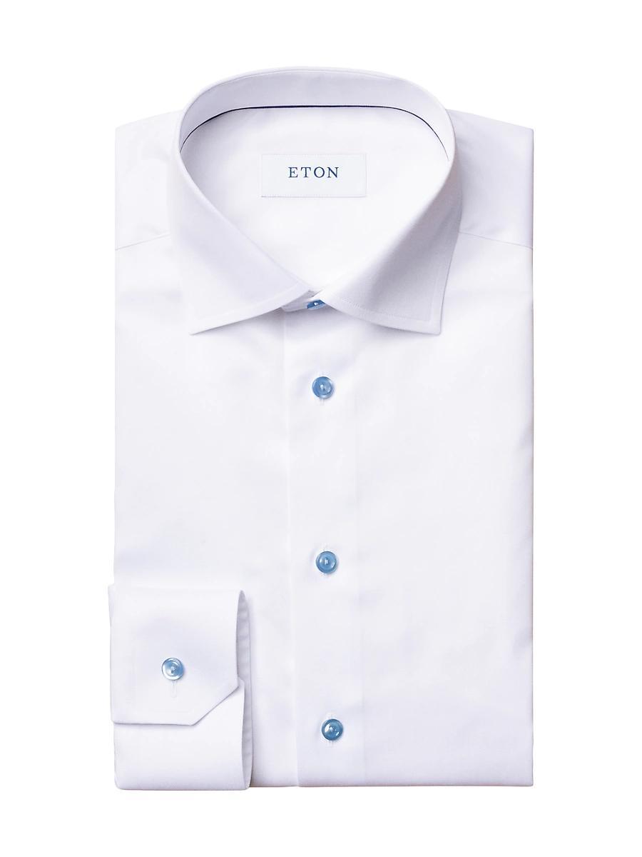 Contemporary Fit Twill Shirt with Blue Buttons Product Image