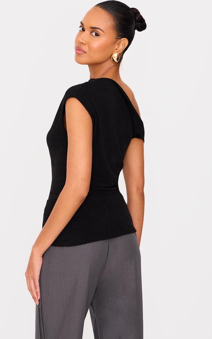  Black Textured Ruched Asymmetric Longline Top Product Image