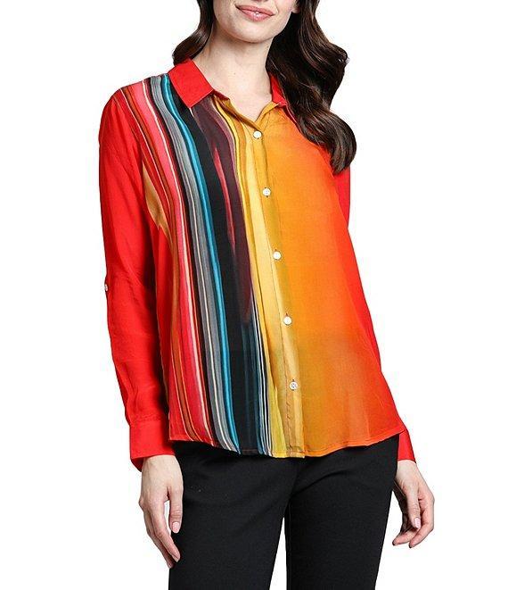 APNY Gradient Print Collared Neckline Long Sleeve Blouse Product Image