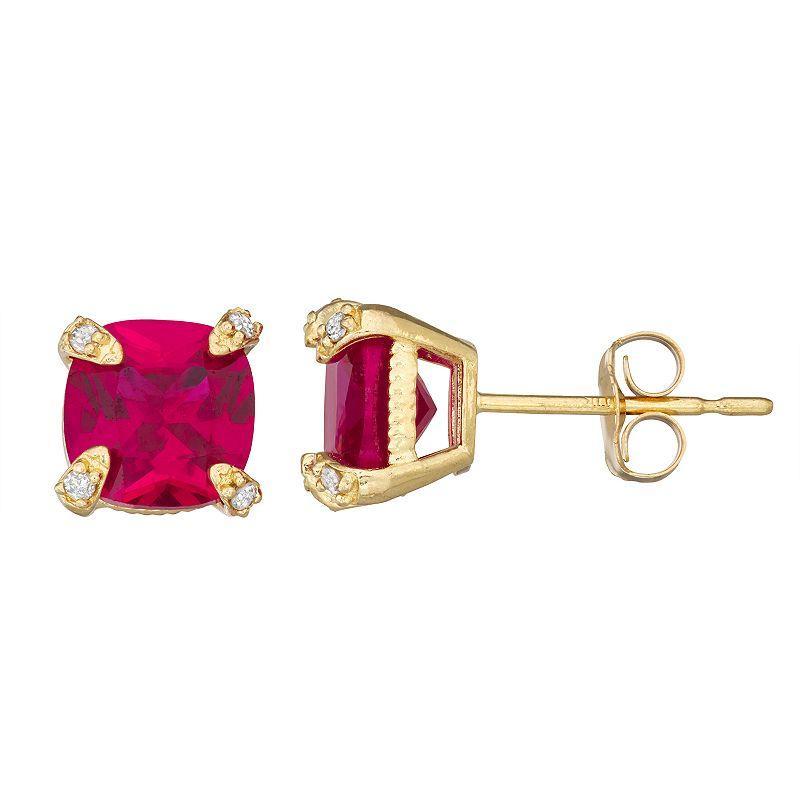 Designs by Gioelli 10k Gold Gemstone Diamond Accent Stud Earrings, Women's, Red Product Image